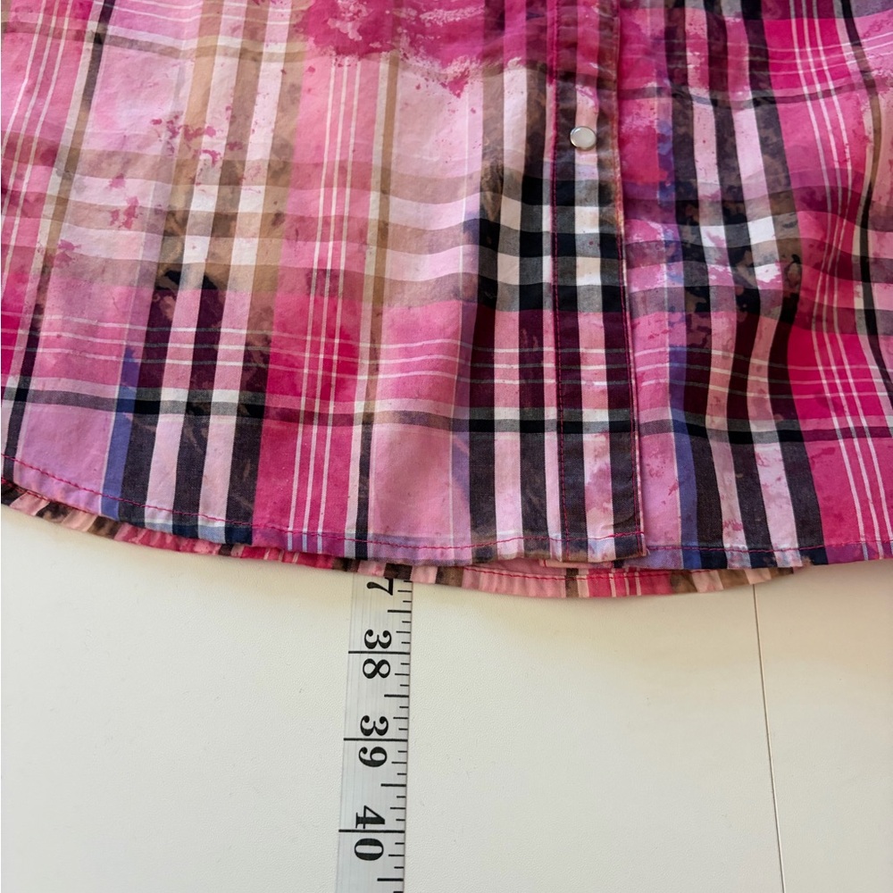 A Rare Bird Handmade Plaid Rhinestone Western Pearl Snap Shirt Dress Size M/L - Picture 16 of 16